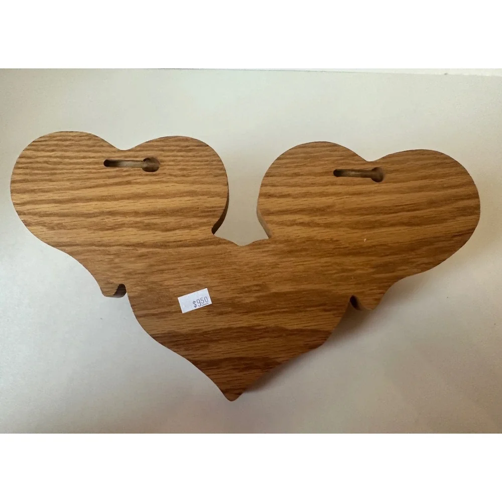 Vintage Solid Oak Triple Heart Wall Shelf Wood Rustic Granny Cottagecore Country